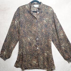 Renaissance Leopard Print Button Up Blouse L 90s Vintage